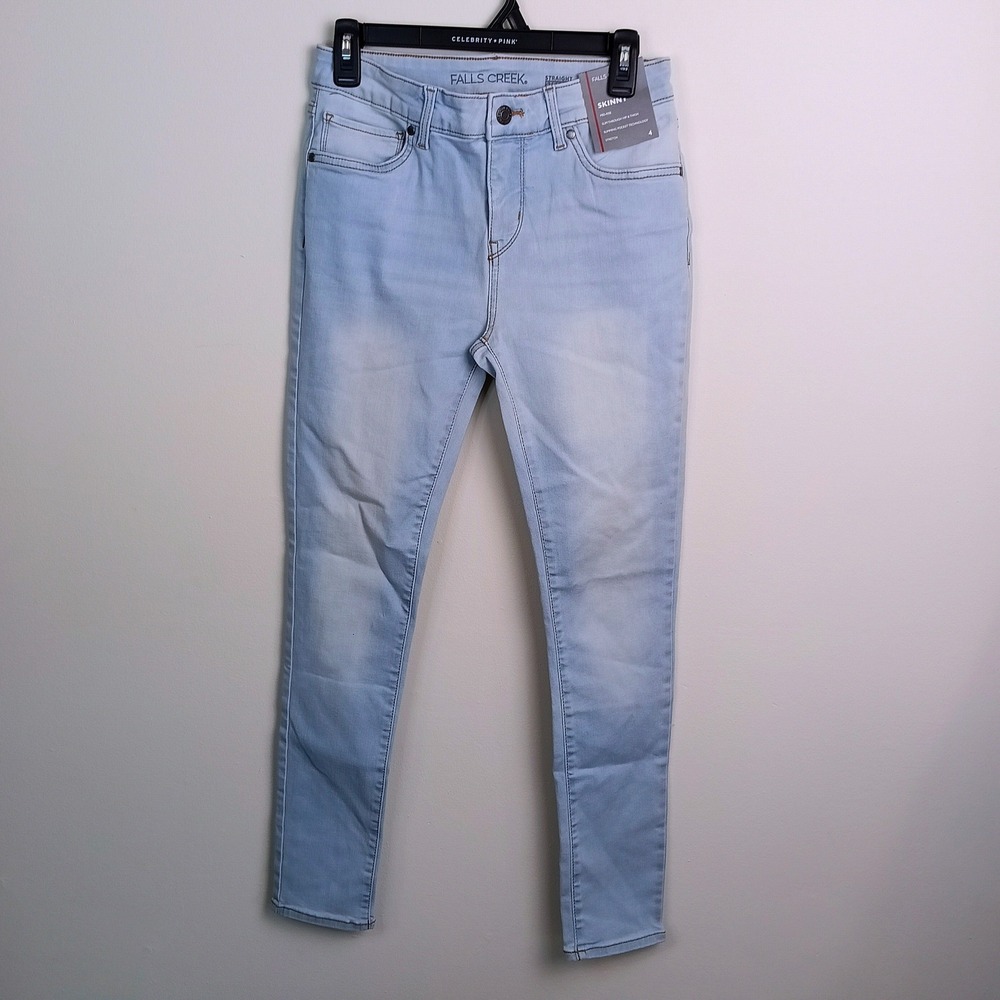 Falls Creek Skinny Jeans Womens 4 Light Wash New Mid Rise Slimming Stretch Denim